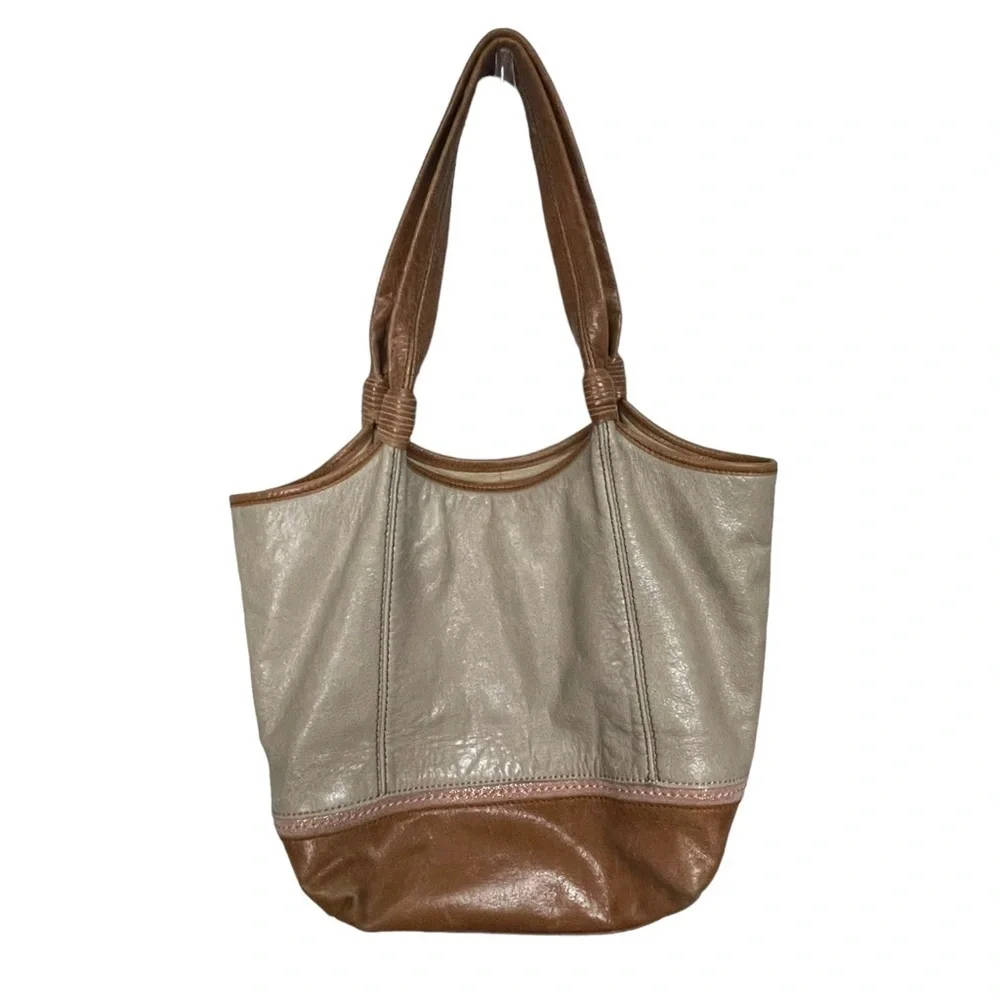 The Sak Light Brown Leather Hobo Bag Floral Accent